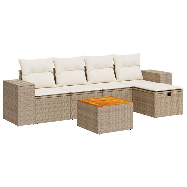 vidaXL Salon de jardin avec coussins 6 pcs beige r&eacute;sine tress&eacute;e