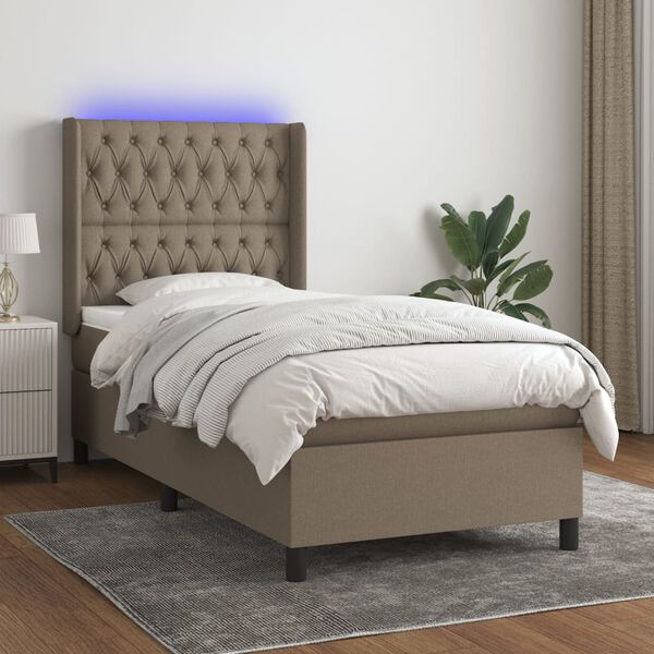 vidaXL Sommier &agrave; lattes de lit matelas et LED Taupe 90x190 cm Tissu