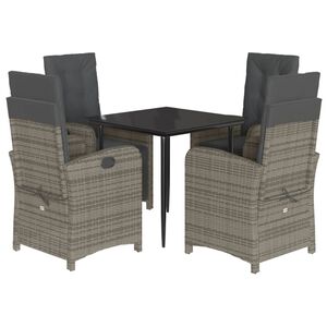 vidaXL Ensemble &agrave; manger de jardin 5 pcs coussins gris r&eacute;sine tress&eacute;e