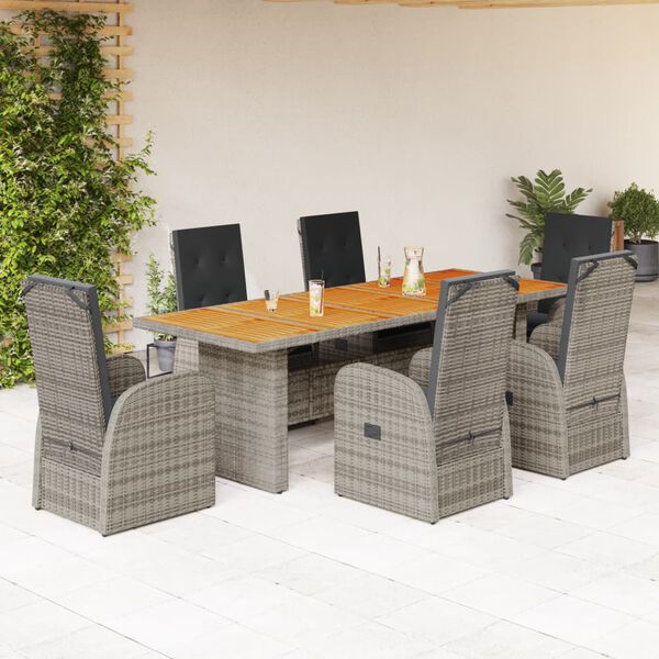 vidaXL Ensemble &agrave; manger de jardin et coussins 7 pcs gris rotin