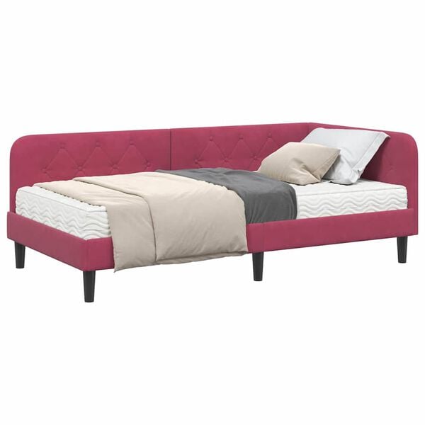 vidaXL Cadre de lit d'angle avec matelas Bordeaux 100 x 200 cm Velours