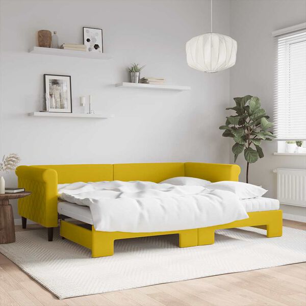 vidaXL Lit de jour avec gigogne et matelas jaune 90x200 cm velours