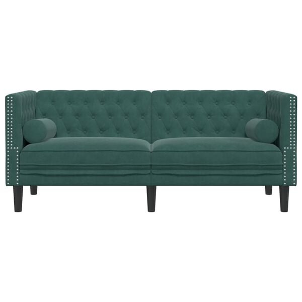 vidaXL Canapé Chesterfield avec traversins 2 places vert foncé velours