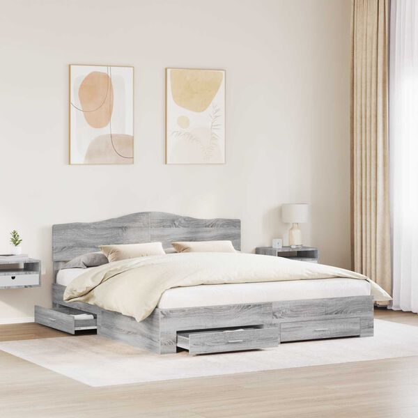 vidaXL Cadre de lit Gris Sonoma 200 x 200 cm Bois d'ing&eacute;nierie