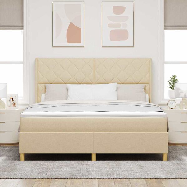 vidaXL Lit &agrave; ressorts avec matelas Cr&egrave;me 180 x 200 cm tissu