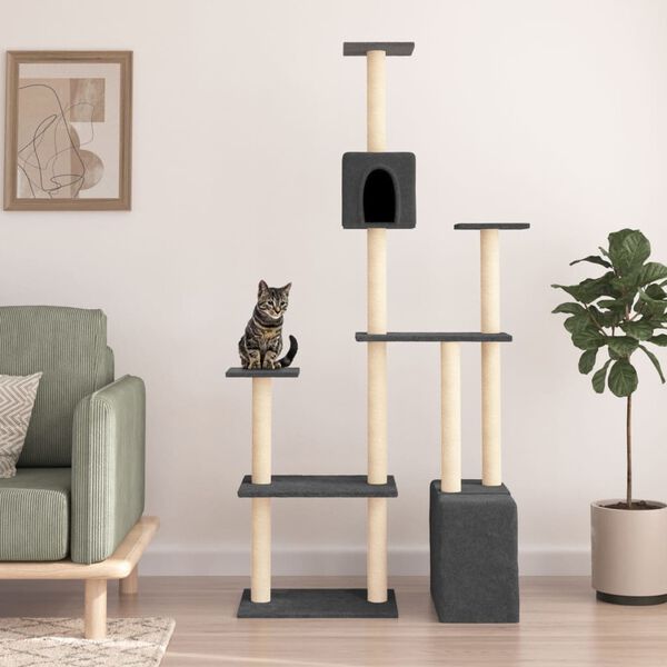 vidaXL Arbre &agrave; chat avec griffoirs en sisal Gris fonc&eacute; 180 cm
