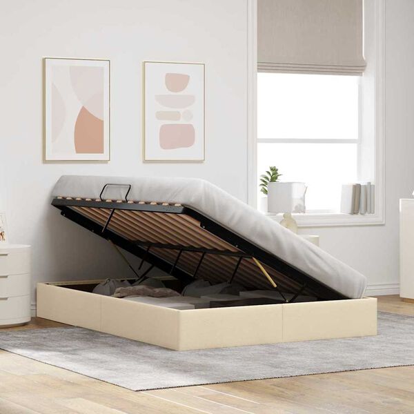 vidaXL Lit de Rangement avec matelas Cr&egrave;me 140 x 190 cm tissu