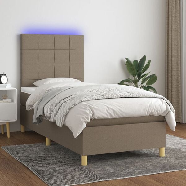 vidaXL Sommier &agrave; lattes de lit et matelas et LED Taupe 100x200cm Tissu