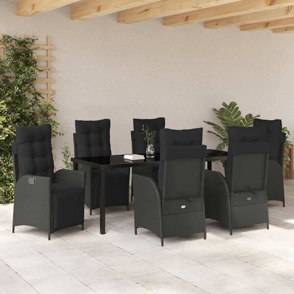 vidaXL Ensemble de salle &agrave; manger pour jardin 7 pcs Noir polyrotin