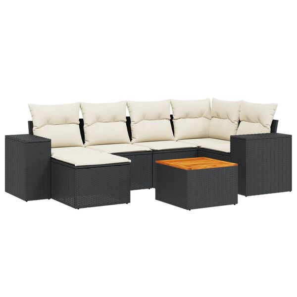 vidaXL Salon de jardin 7 pcs avec coussins noir r&eacute;sine tress&eacute;e