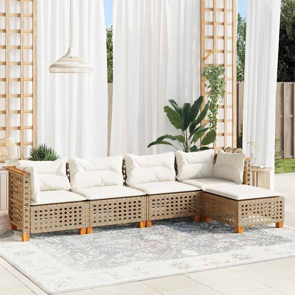vidaXL Salon de jardin avec coussins 5 pcs beige r&eacute;sine tress&eacute;e