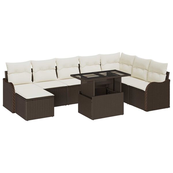 vidaXL Ensemble de canap&eacute; de jardin 9 pcs Marron Poly rotin