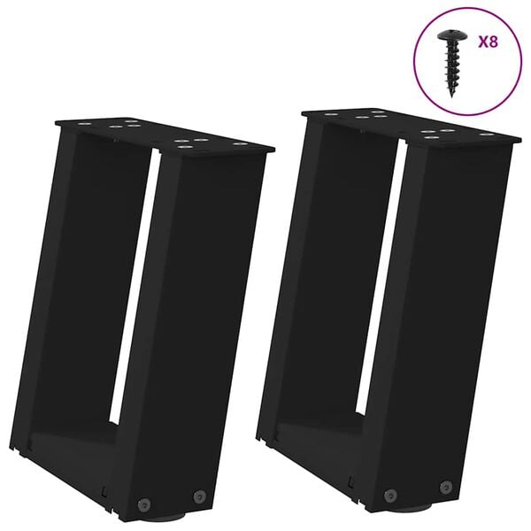 vidaXL Pieds de table basse en U 2 pi&egrave;ces Noir 30 x (30-31) cm Acier