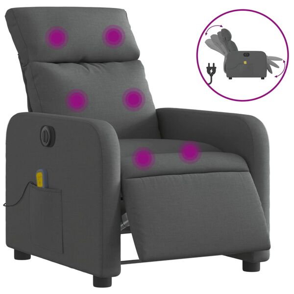 vidaXL Fauteuil inclinable de massage électrique gris foncé tissu