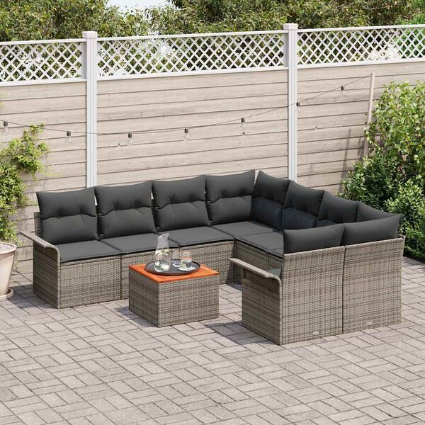 vidaXL Ensemble de canap&eacute; de jardin avec coussin 9 pcs Gris