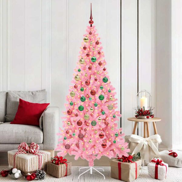 vidaXL Sapin de No&euml;l avec 300 LED avec support Rose 180 cm PVC