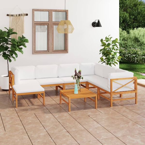 vidaXL Salon de jardin 8 pcs avec coussins cr&egrave;me bois de teck solide