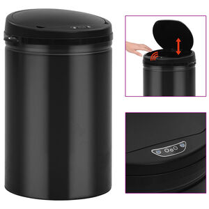 vidaXL Poubelle &agrave; capteur automatique 30 L Acier au carbone Noir