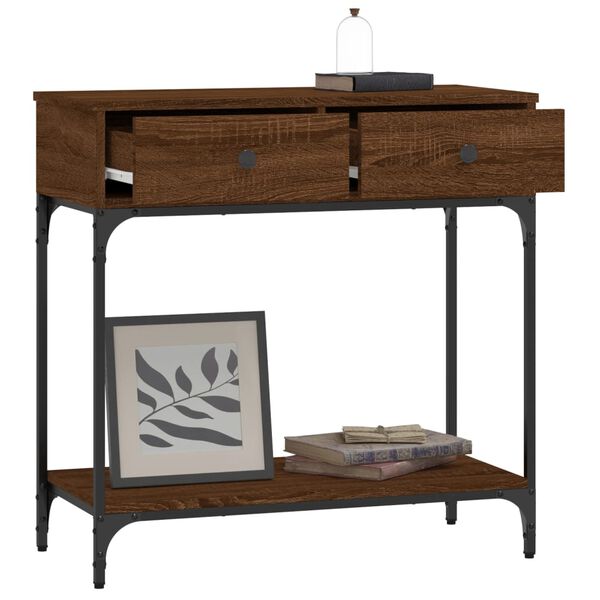 vidaXL Table console ch&ecirc;ne marron 75x34,5x75 cm bois d'ing&eacute;nierie