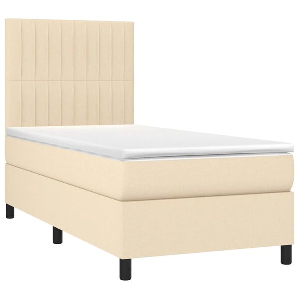 vidaXL Sommier &agrave; lattes de lit et matelas et LED Cr&egrave;me 90x190 cm Tissu