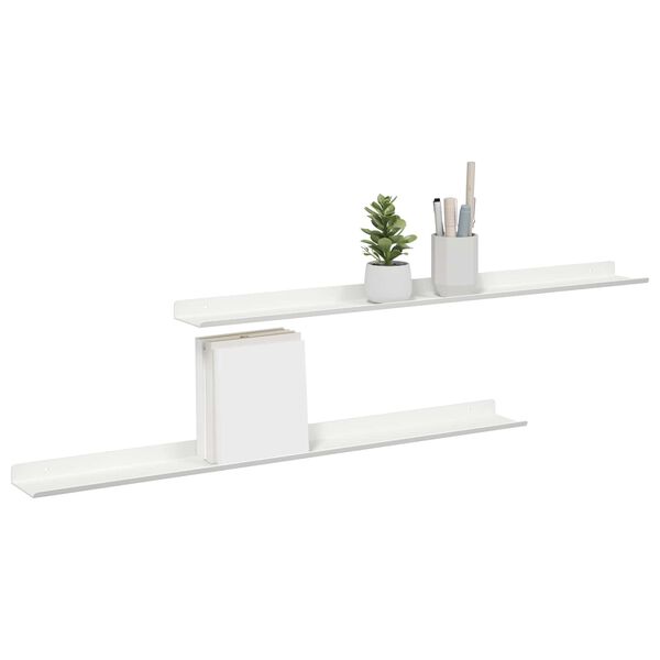vidaXL &Eacute;tag&egrave;re flottante 2 pcs Blanc 80 x 9 x 2,5 cm Acier