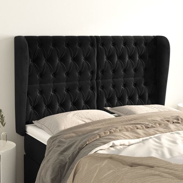 vidaXL Tête de lit avec oreilles Noir 163x23x118/128 cm Velours