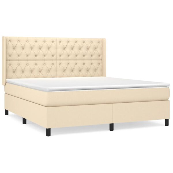 vidaXL Sommier &agrave; lattes de lit avec matelas Cr&egrave;me 160x200 cm Tissu