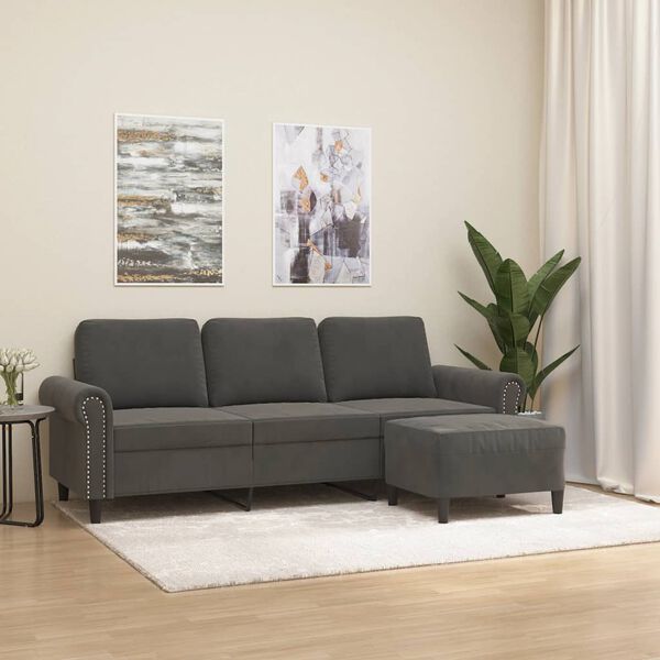 vidaXL Canap&eacute; &agrave; 3 places avec repose-pieds Gris fonc&eacute; 180 cm Velours