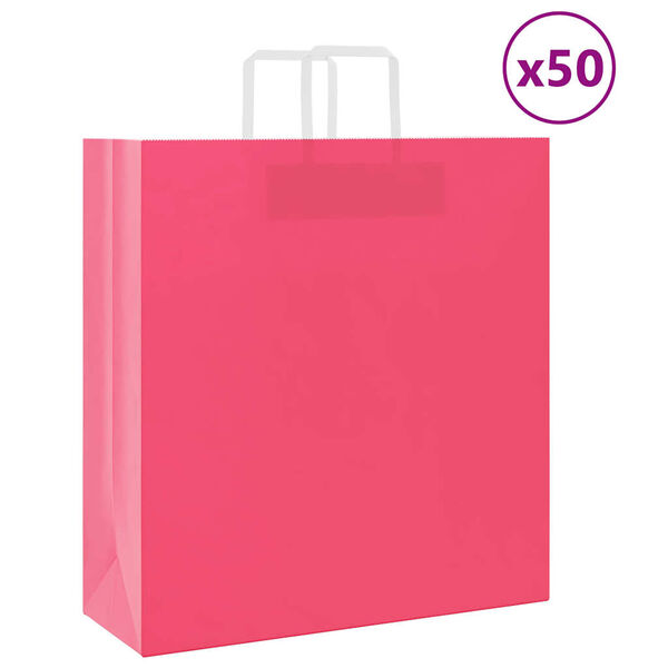 vidaXL Sacs en papier 50 pcs avec poign&eacute;es rose 45x17x48 cm