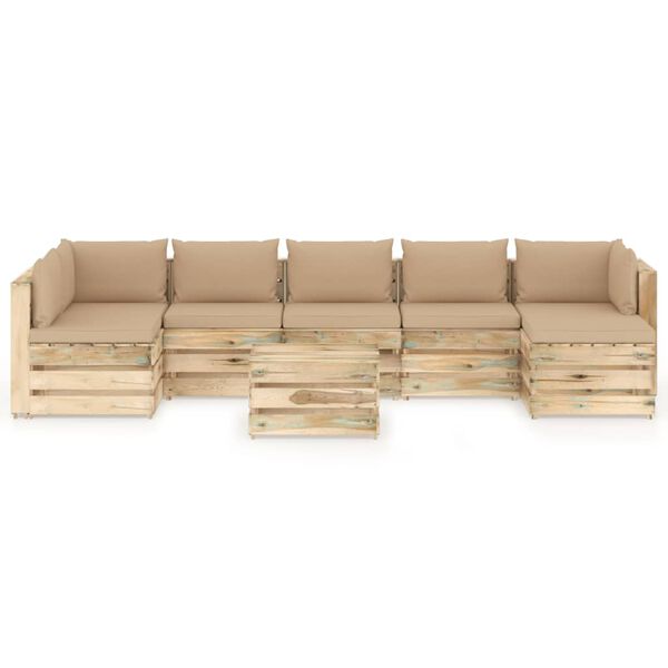 vidaXL Salon de jardin 8 pcs avec coussins vert bois impr&eacute;gn&eacute;