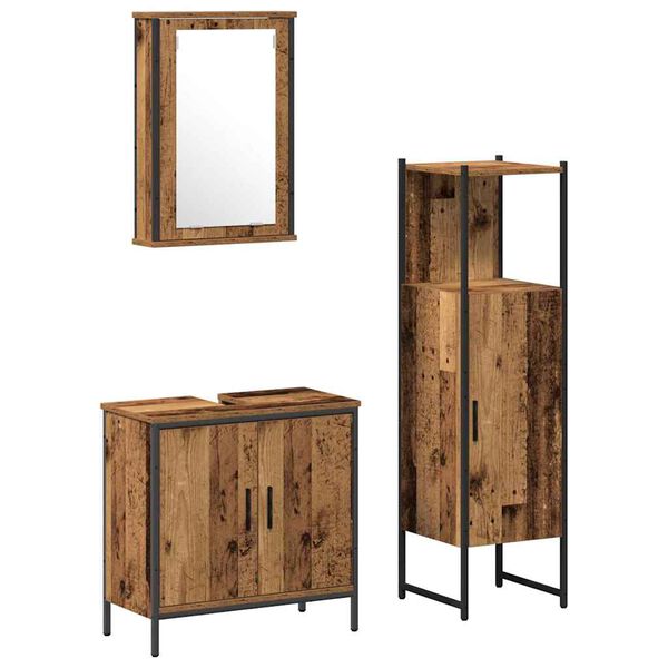 vidaXL Ensemble de mobilier de salle de bain avec porte 3 pcs Marron