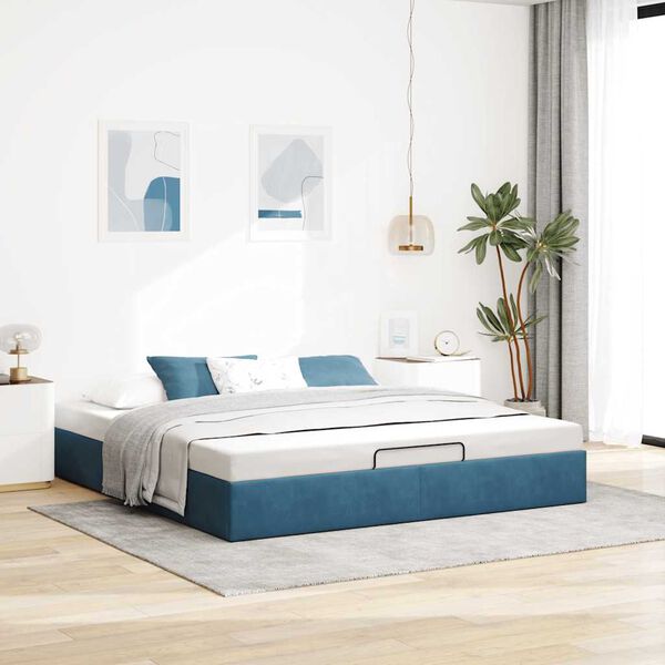 vidaXL Cadre de lit ottoman sans matelas bleu foncé 200x200 cm velours