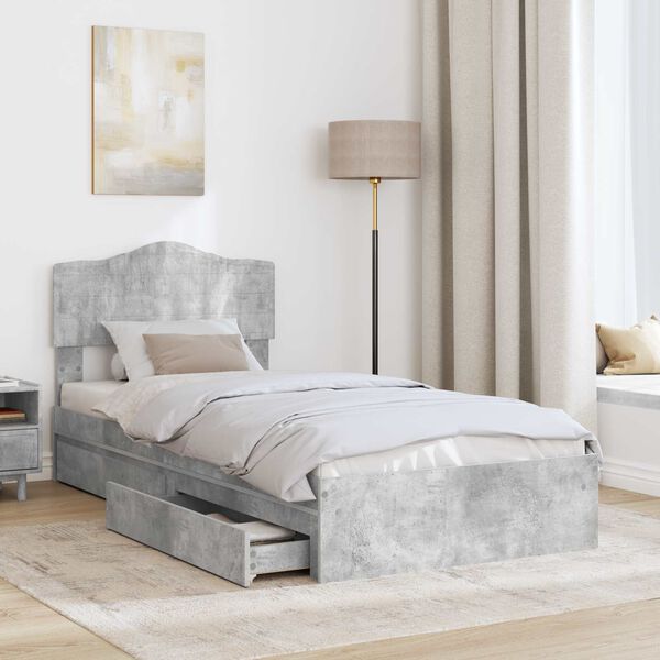 vidaXL Lit de Rangement Gris b&eacute;ton 90 x 200 cm Bois d'ing&eacute;nierie