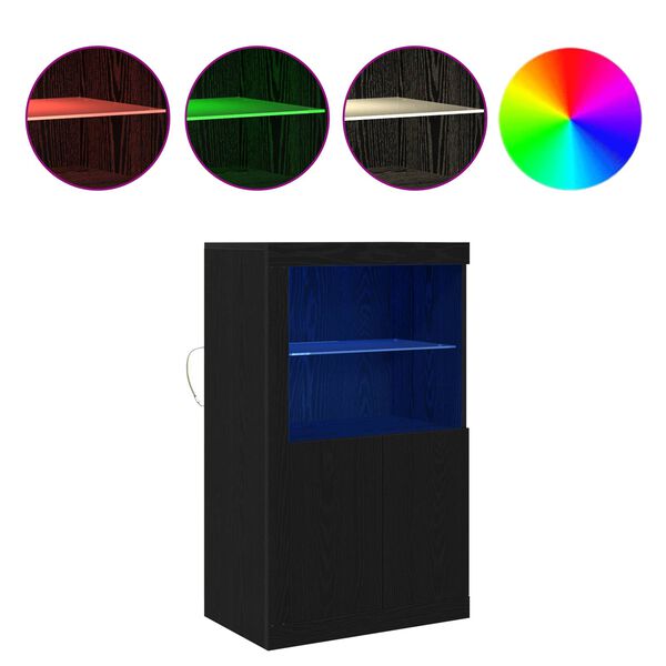 vidaXL Buffet LED Ch&ecirc;ne noir 60,5 x 37 x 100 cm Bois d'ing&eacute;nierie