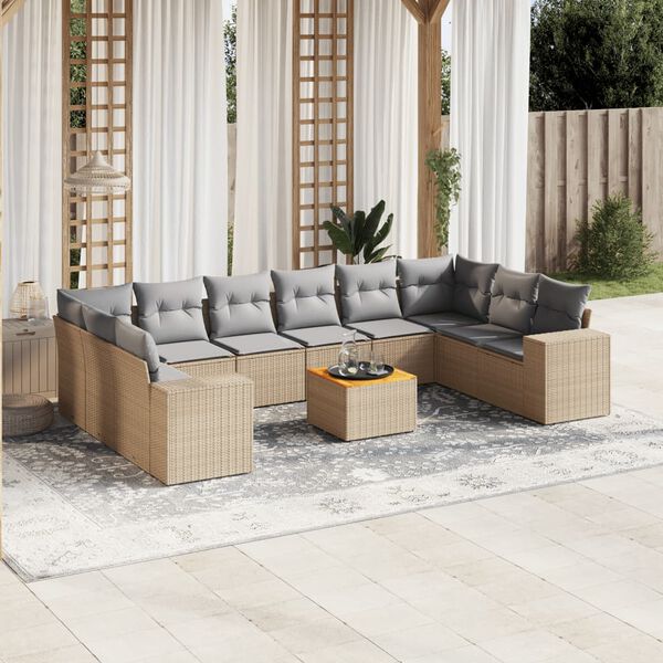 vidaXL Salon de jardin 11 pcs avec coussins beige r&eacute;sine tress&eacute;e