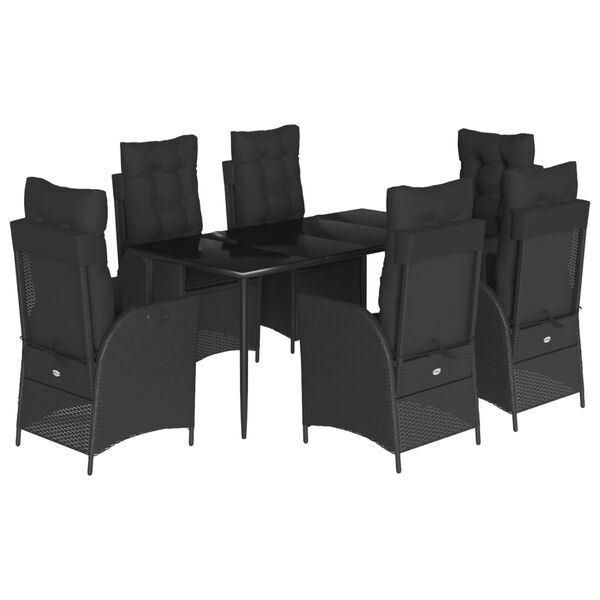 vidaXL Ensemble &agrave; manger de jardin coussins 7pcs Noir R&eacute;sine tress&eacute;e