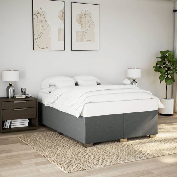 vidaXL Sommier &agrave; lattes de lit avec matelas Gris fonc&eacute; 140x190cm Tissu