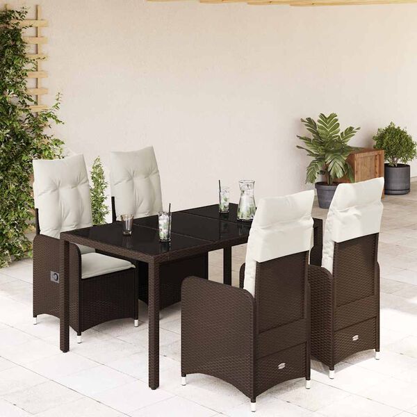 vidaXL Ensemble de bistro de jardin 5 pcs coussins marron poly rotin