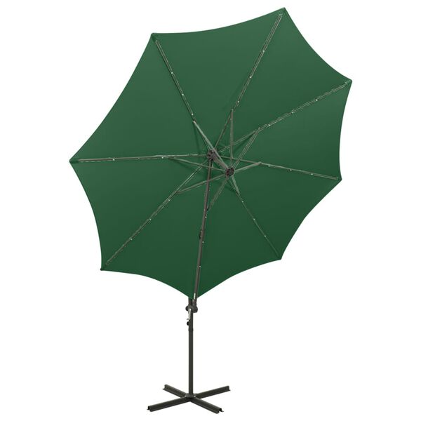 vidaXL Parasol de jardin en porte-&agrave;-faux et m&acirc;t et lumi&egrave;res LED vert