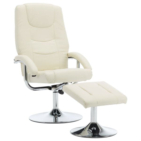 vidaXL Fauteuil inclinable avec repose-pied Blanc cr&egrave;me Similicuir