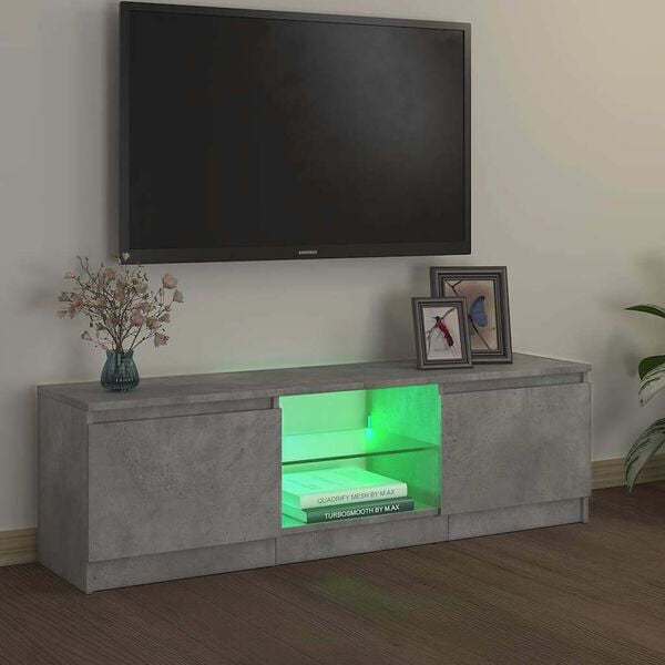 vidaXL Meuble TV avec lumi&egrave;res LED gris b&eacute;ton 120x30x36 cm