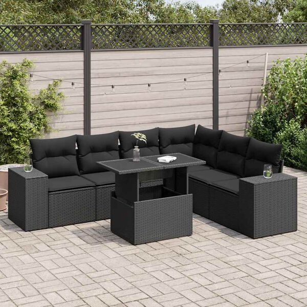 vidaXL Salon de jardin 7 pcs avec coussins noir r&eacute;sine tress&eacute;e