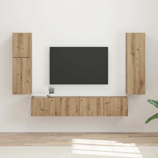 vidaXL Ensemble meuble TV 4 pcs Ch&ecirc;ne artisanal Bois d'ing&eacute;nierie