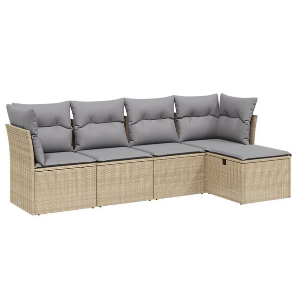 vidaXL Salon de jardin avec coussins 5pcs m&eacute;lange beige r&eacute;sine tress&eacute;e
