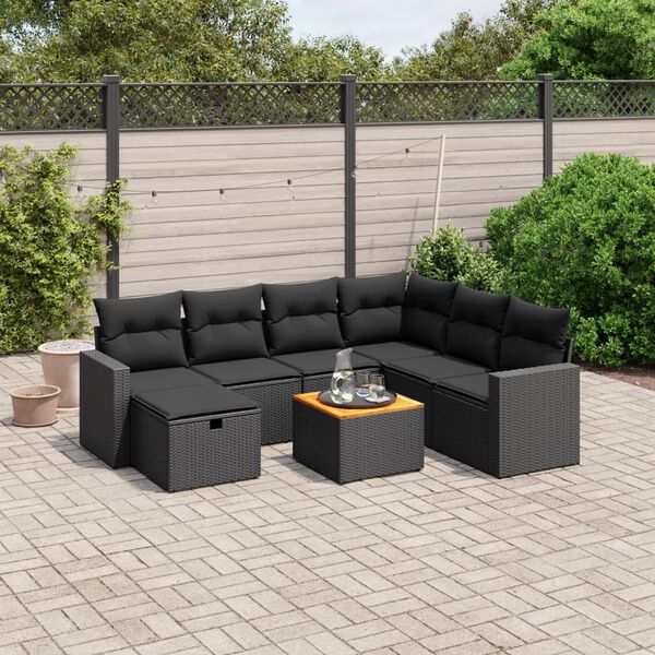 vidaXL Salon de jardin 8 pcs avec coussins noir r&eacute;sine tress&eacute;e