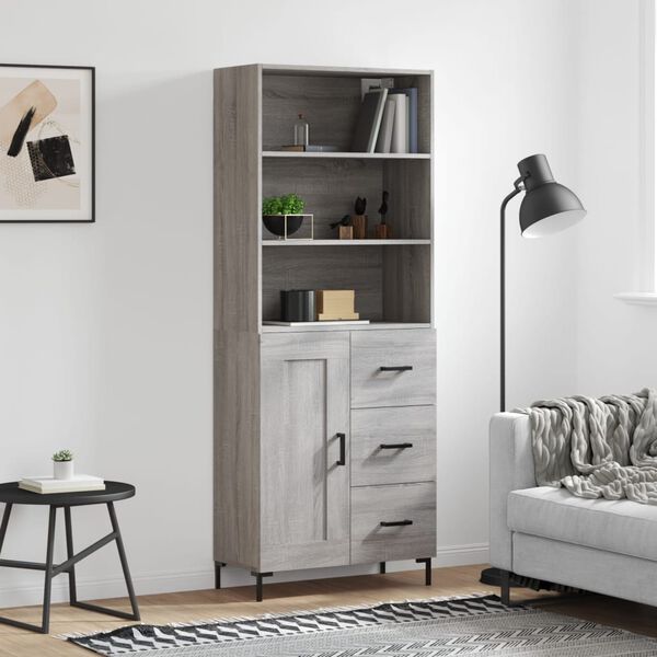 vidaXL Buffet haut Sonoma gris 69,5x34x180 cm Bois d'ing&eacute;nierie
