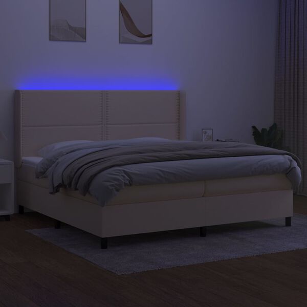 vidaXL Sommier &agrave; lattes de lit matelas LED Cr&egrave;me 200x200 cm Tissu