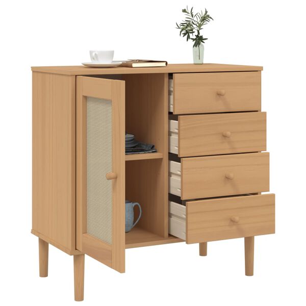 vidaXL Buffet SENJA aspect rotin marron 80x40x80 cm bois massif de pin