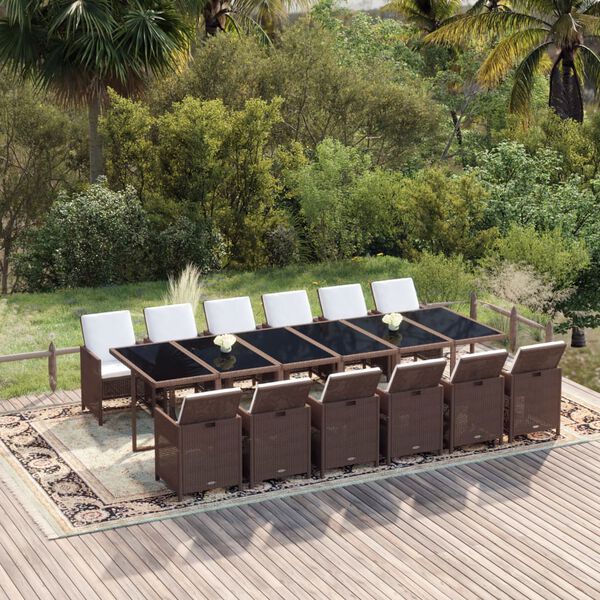 vidaXL Ensemble &agrave; manger de jardin avec coussins 13 pcs R&eacute;sine tress&eacute;e
