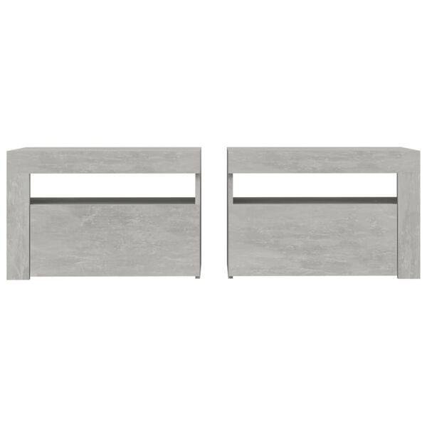 vidaXL Tables de chevet 2 pcs avec LED Gris béton 60x35x40 cm